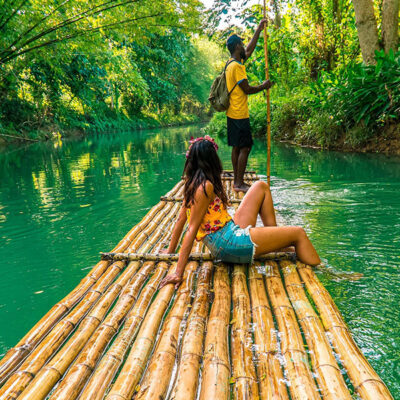 lethe bamboo river rafting tour woman on raft