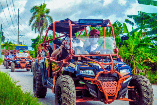 Chukka Ocean Double: ATV or Dune Buggy and Ocean Zipline Adventure Group of People in Dune Buggies